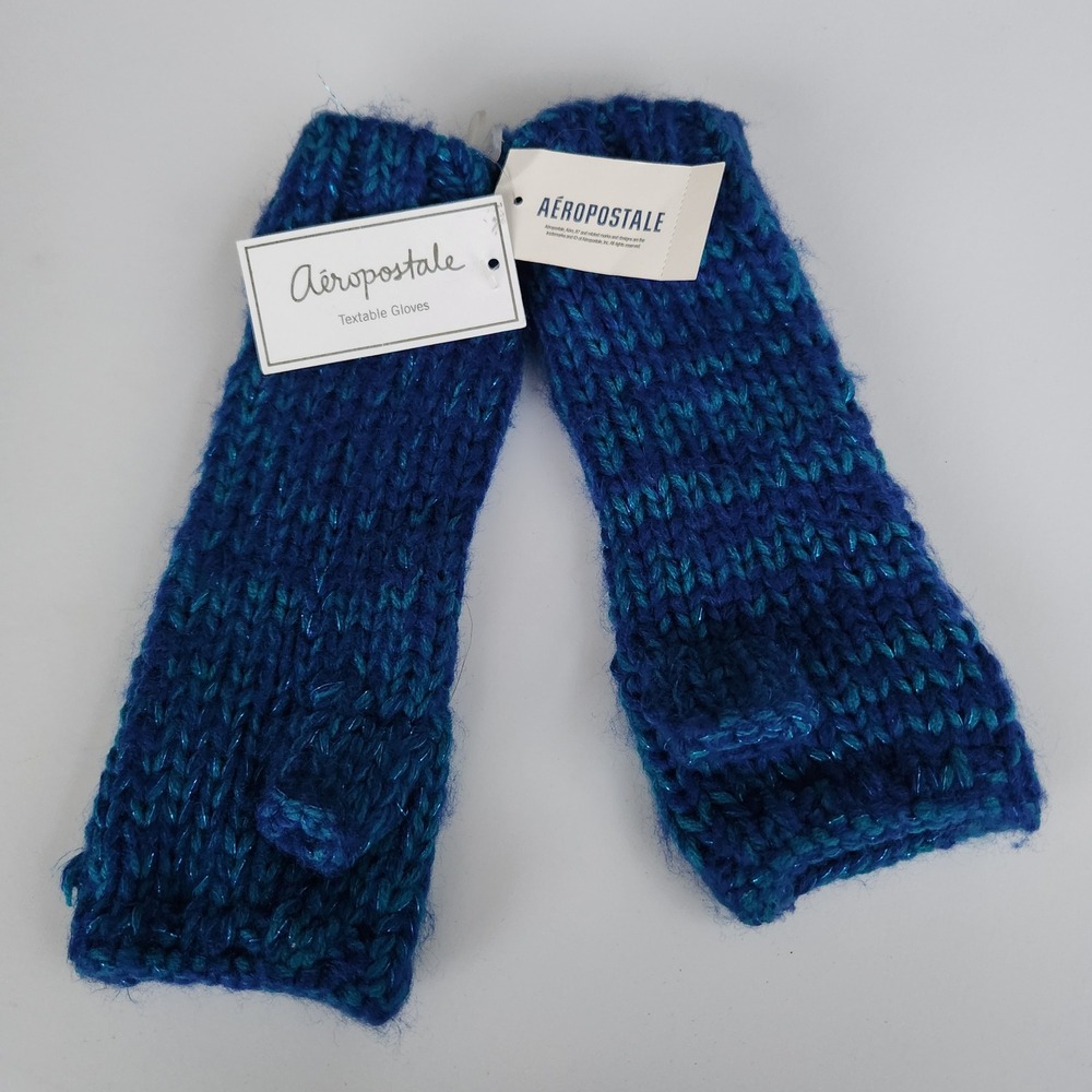 Aeropostale Blue Teal Cable Knit Fingerless Textable Gloves Arm Warmers NWT - Picture 1 of 5